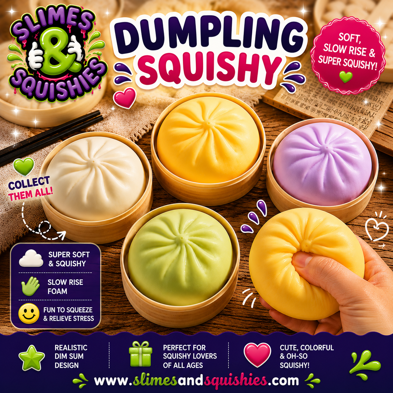 Dumpling squishy toy in mini steamer – Bao Squishy from Slimes & Squishies