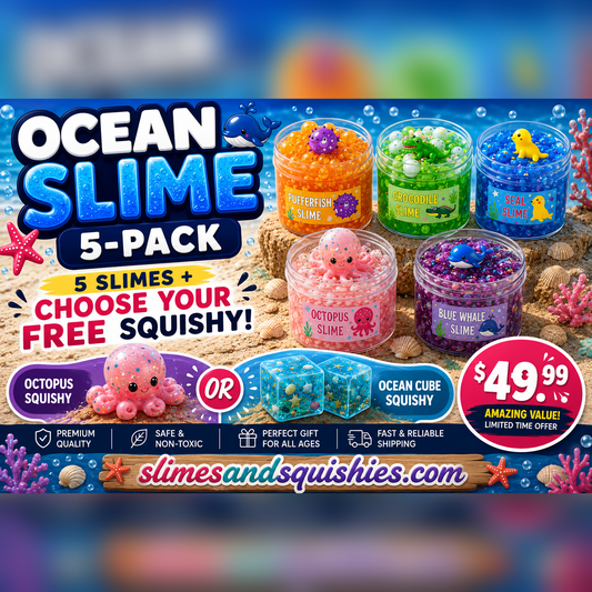 Ocean Slime 5-Pack - choose your free Octopus Squishy or Ocean Cube Squishy